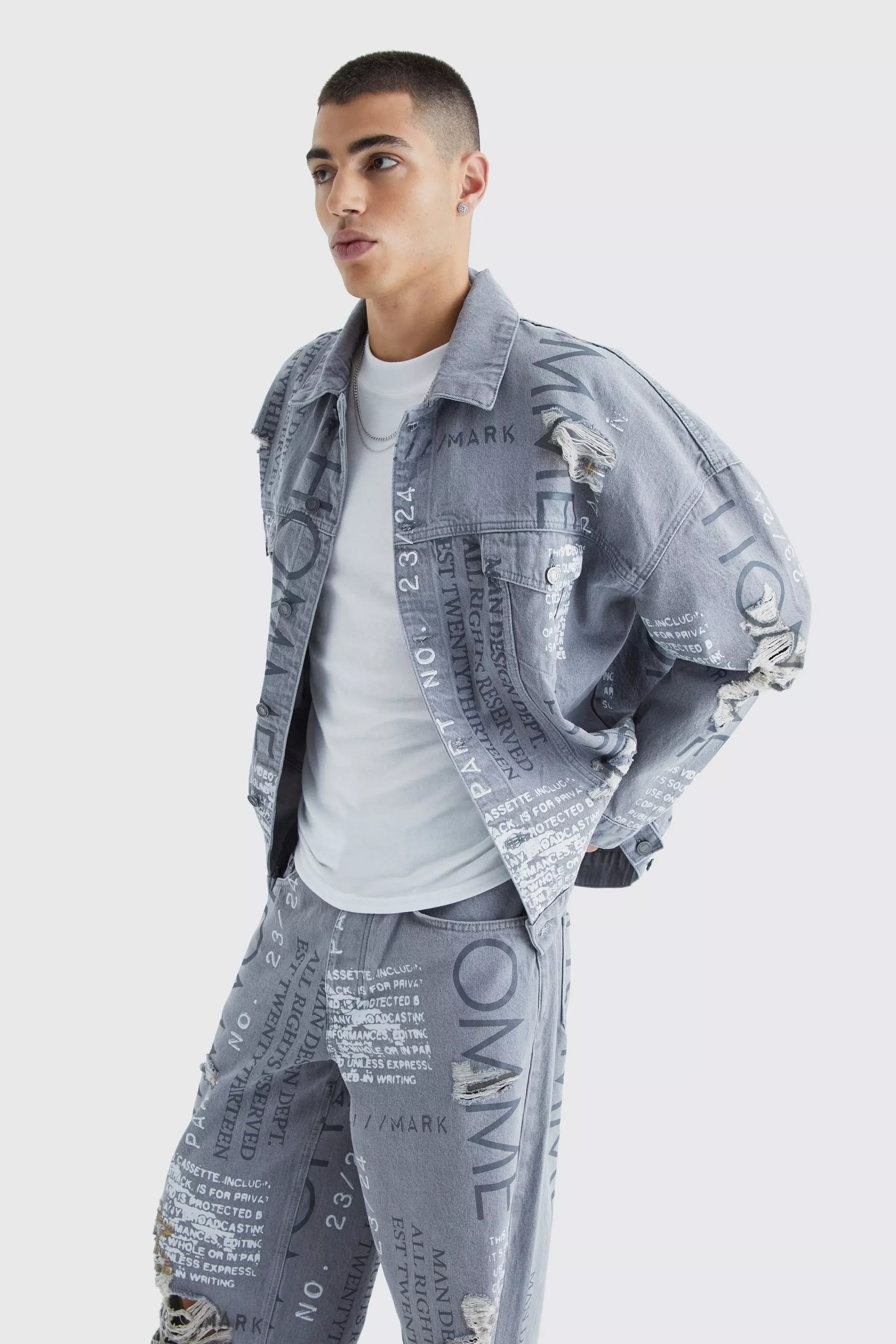 Grey distressed hot sale jean jacket